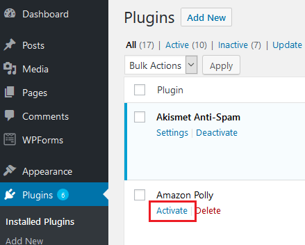Activate WordPress Plugin