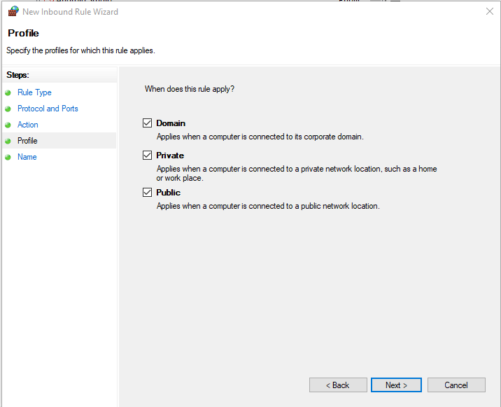 Windows Filrewall Profile