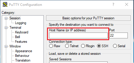 PuTTY Host Name configuration