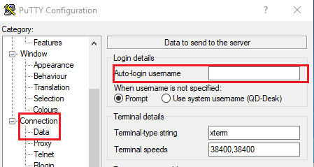 PuTTY username configuration