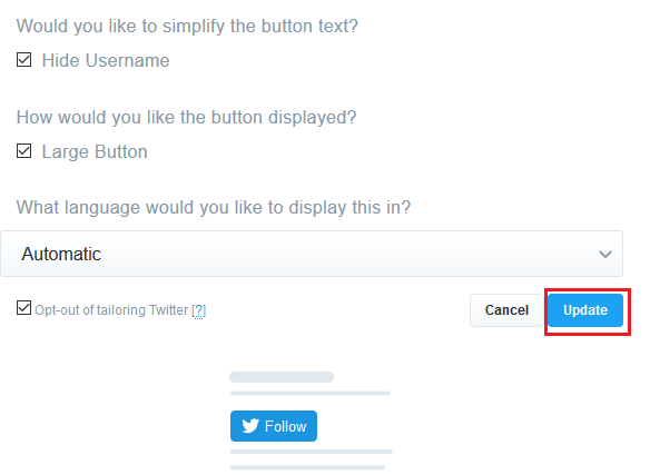 Twitter Follow Button Customization Selection
